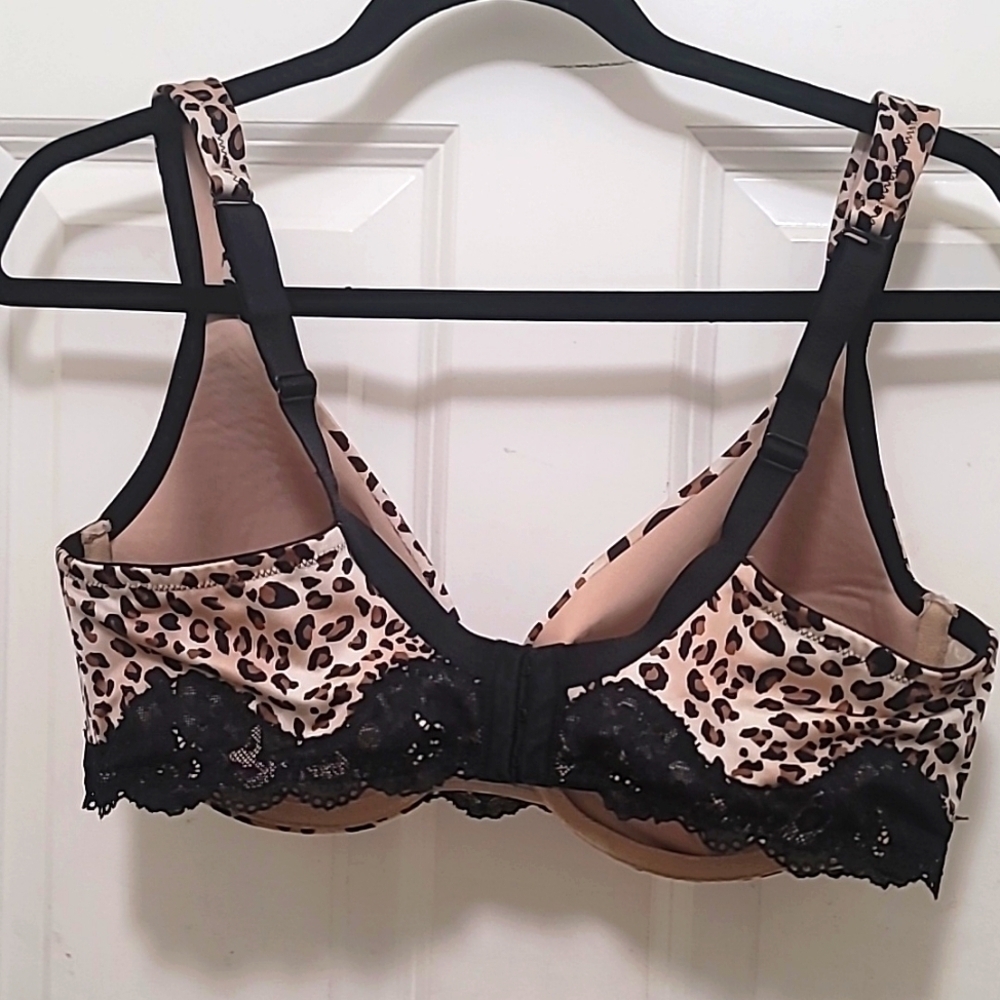 Cacique Leopard Print Lace Trim Bra Womens 40D Brown Animal Print Underwire - Picture 3 of 7